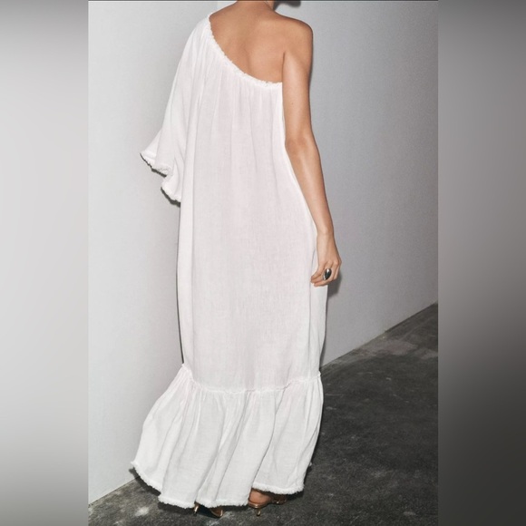 🔥🔥Zara ZW collection 100% Linen Asymmetric Dress - Picture 3 of 11